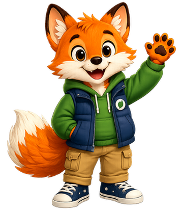 Harmony Haven Housing fox mascot waving
